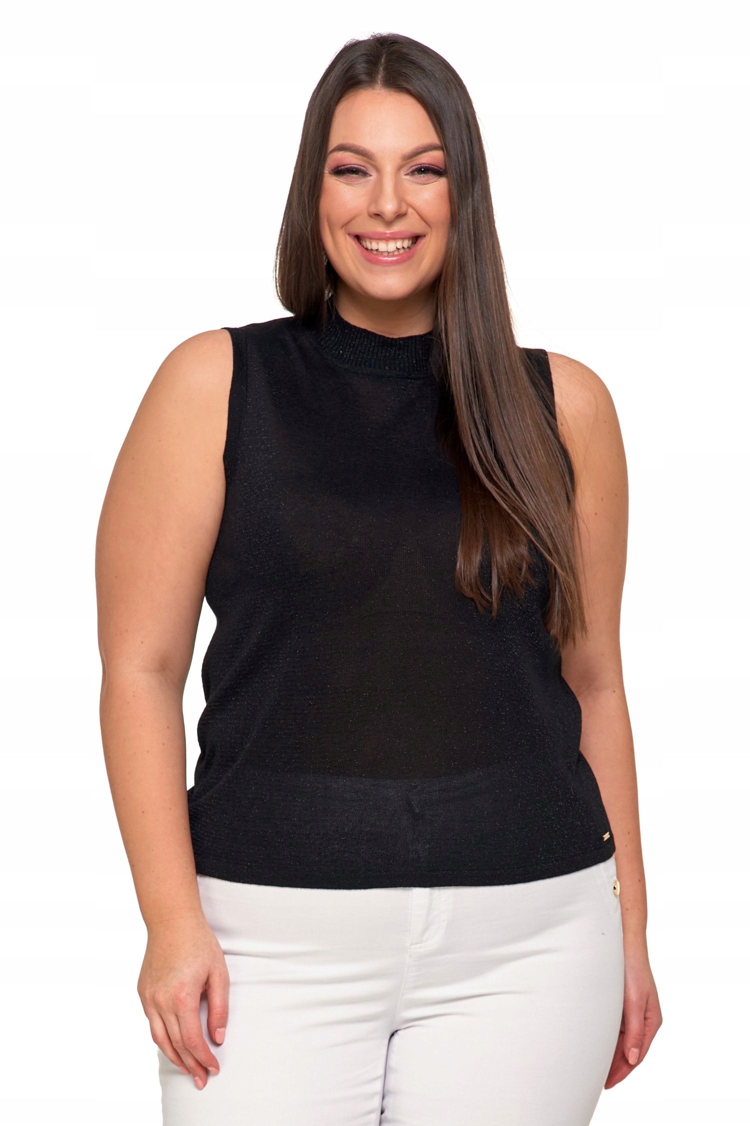 CZARNA BLUZKA DAMSKA TOP BEZ RĘKWÓW SWETERKOWA ZE STÓJKĄ WISKOZA MORAJ R.XL