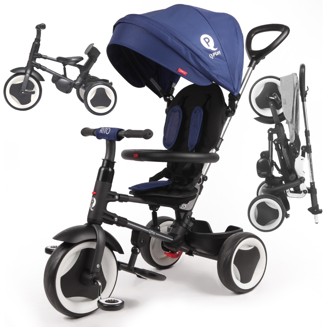 Rowerek Trójkołowy 3w1 dla dzieci z daszkiem wózek Rito Qplay Niebieski