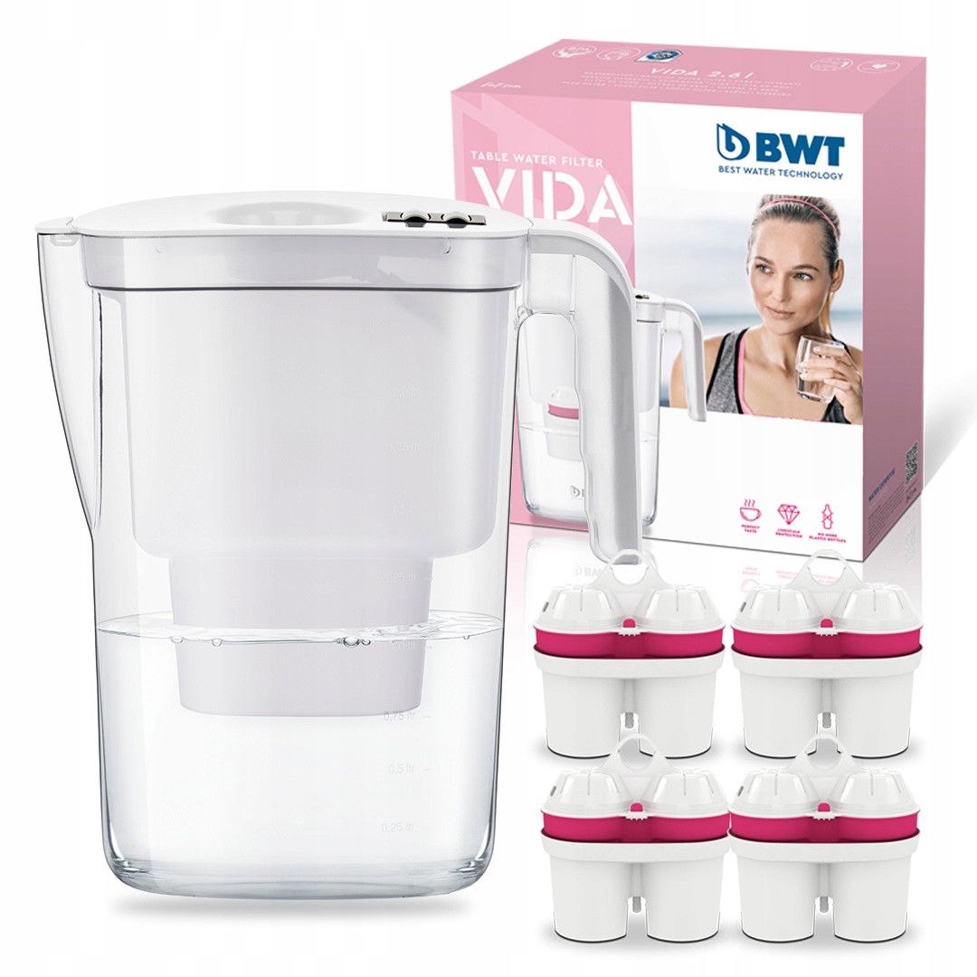 Dzbanek Filtrujący Wodę 4 Filtry Z Magnezem Bwt Vida Ręczny Wskaźnik 2,6L