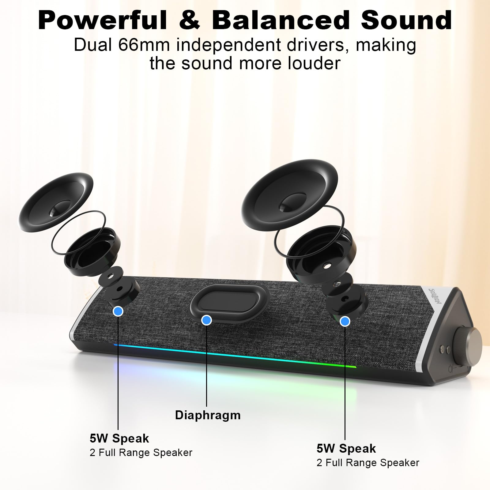 SOULION R60 Głośniki PC USB Bluetooth Soundbar LED Do Laptopa Gamingu — miniatura 2