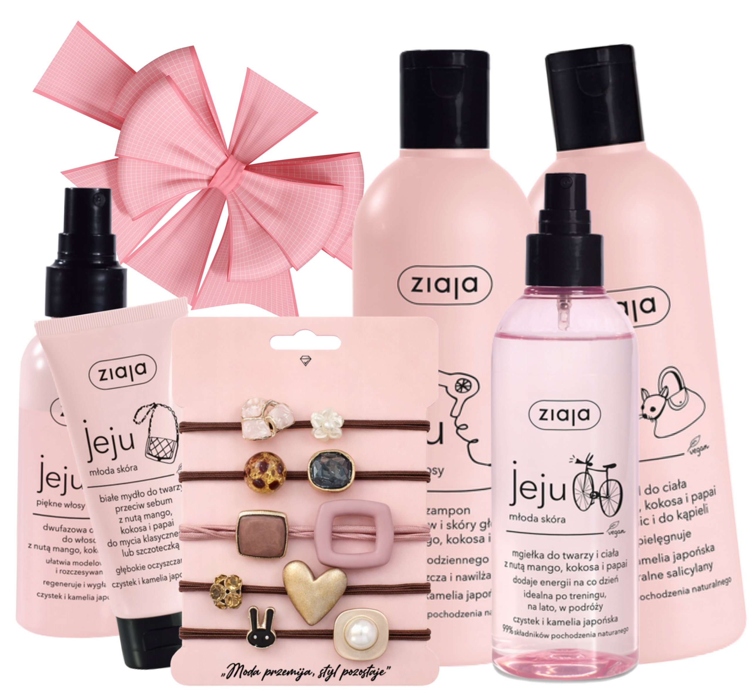 Jeju Różowy Zestaw Kosmetyków dla kobiety Gumki do Włosów