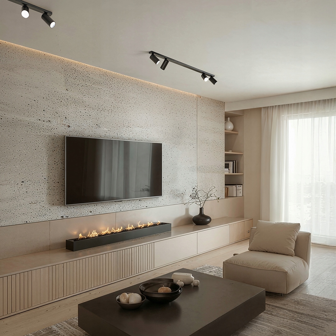 Stropný nosník 4 GU10 spot čierny reflektor kadernícky salón kozmetická hala