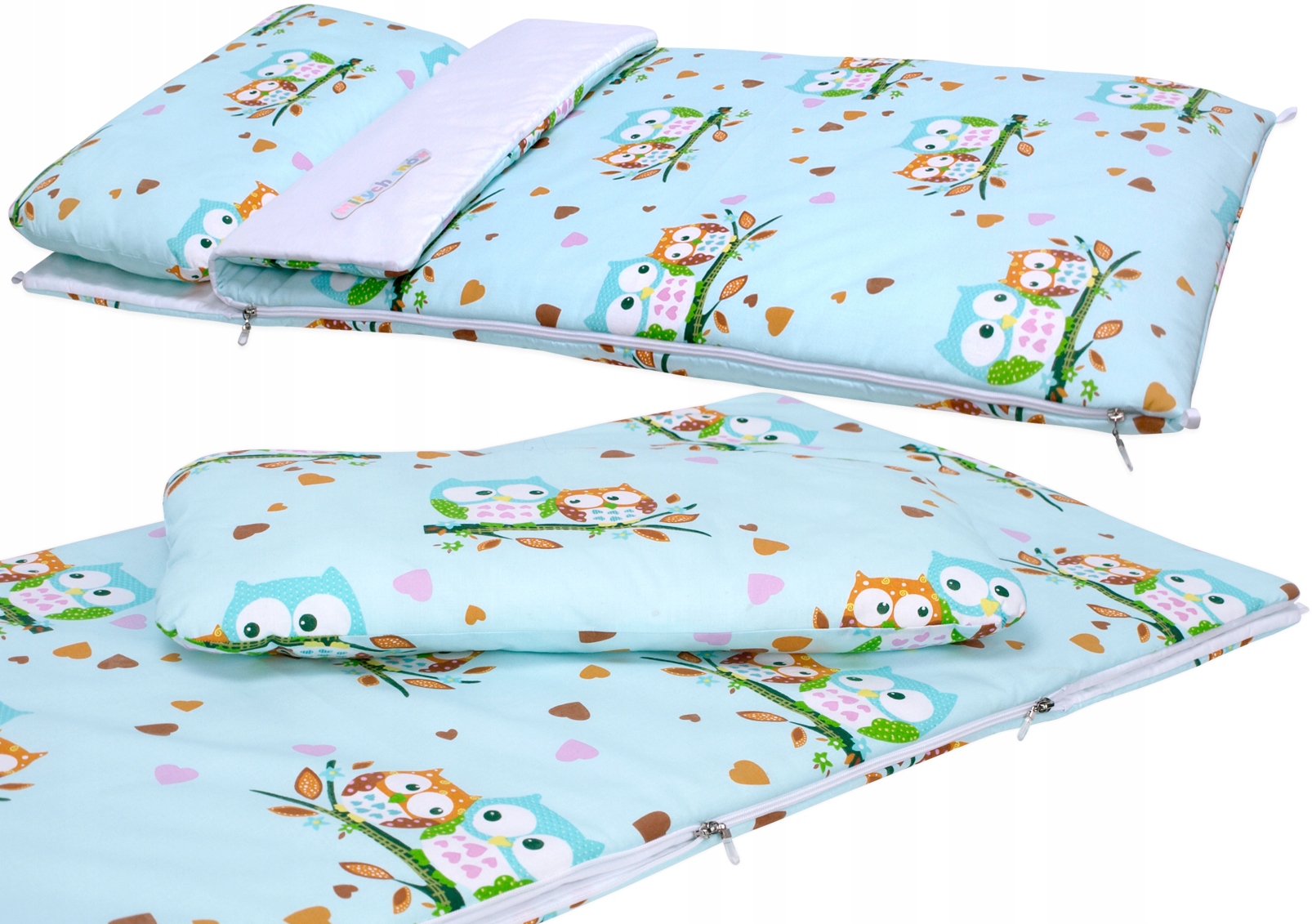 

Śpiwór 155x70 duży śpiwór zima/lato Mietowy W Sowy