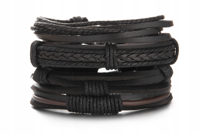 BRANSOLETKA MĘSKA SKÓRZANA RZEMYK ZESTAW M63 4w1 + GRATIS Marka bez marki