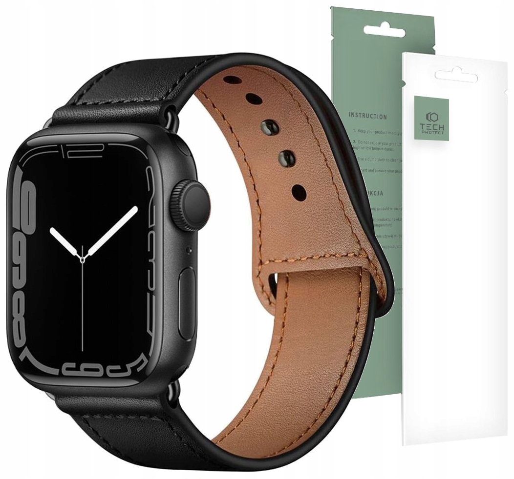 

Pasek skórzany do Apple Watch 7 8 45 mm czarny