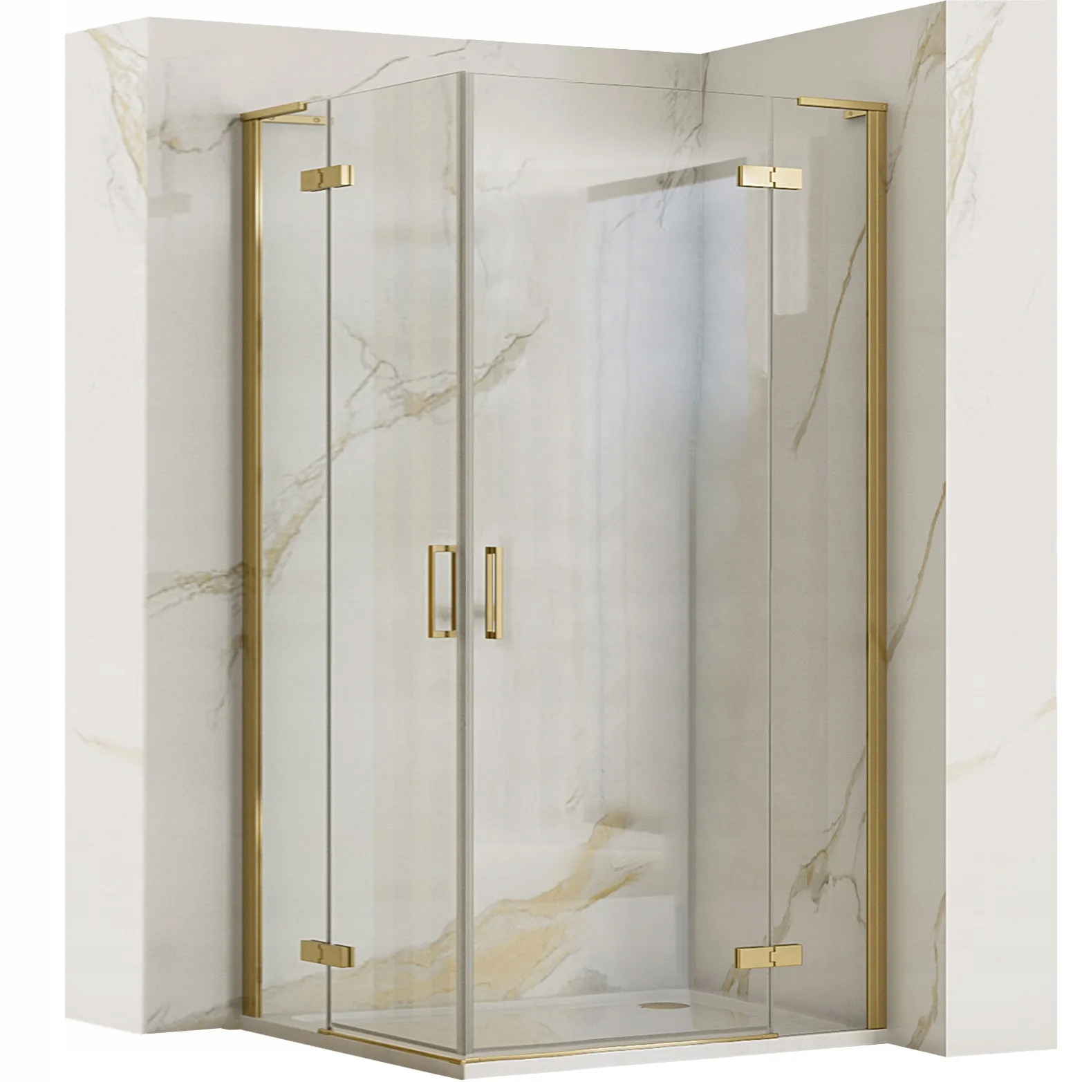 Rohový Sprchový Kout Hugo Double Gold Brush 80x90 Dvojité Dveře Rea