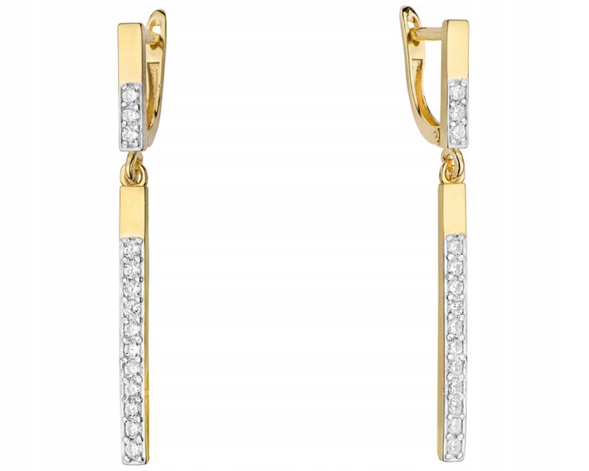 Zlaté náušnice s závěsnými brilianty 585 Gravírování