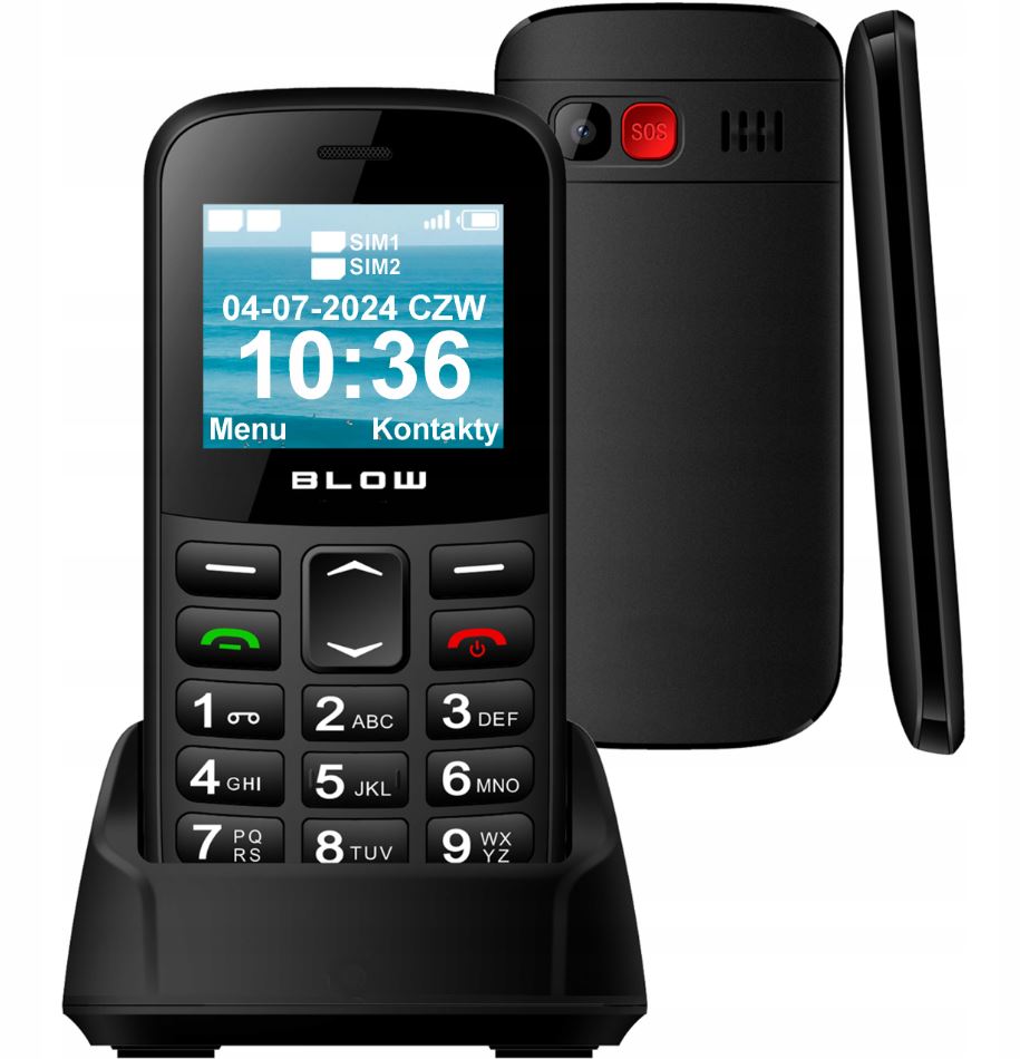 Telefon Komórkowy dla Seniora Głośny Duża Klawiatura Ładowarka Dual Sim Sos