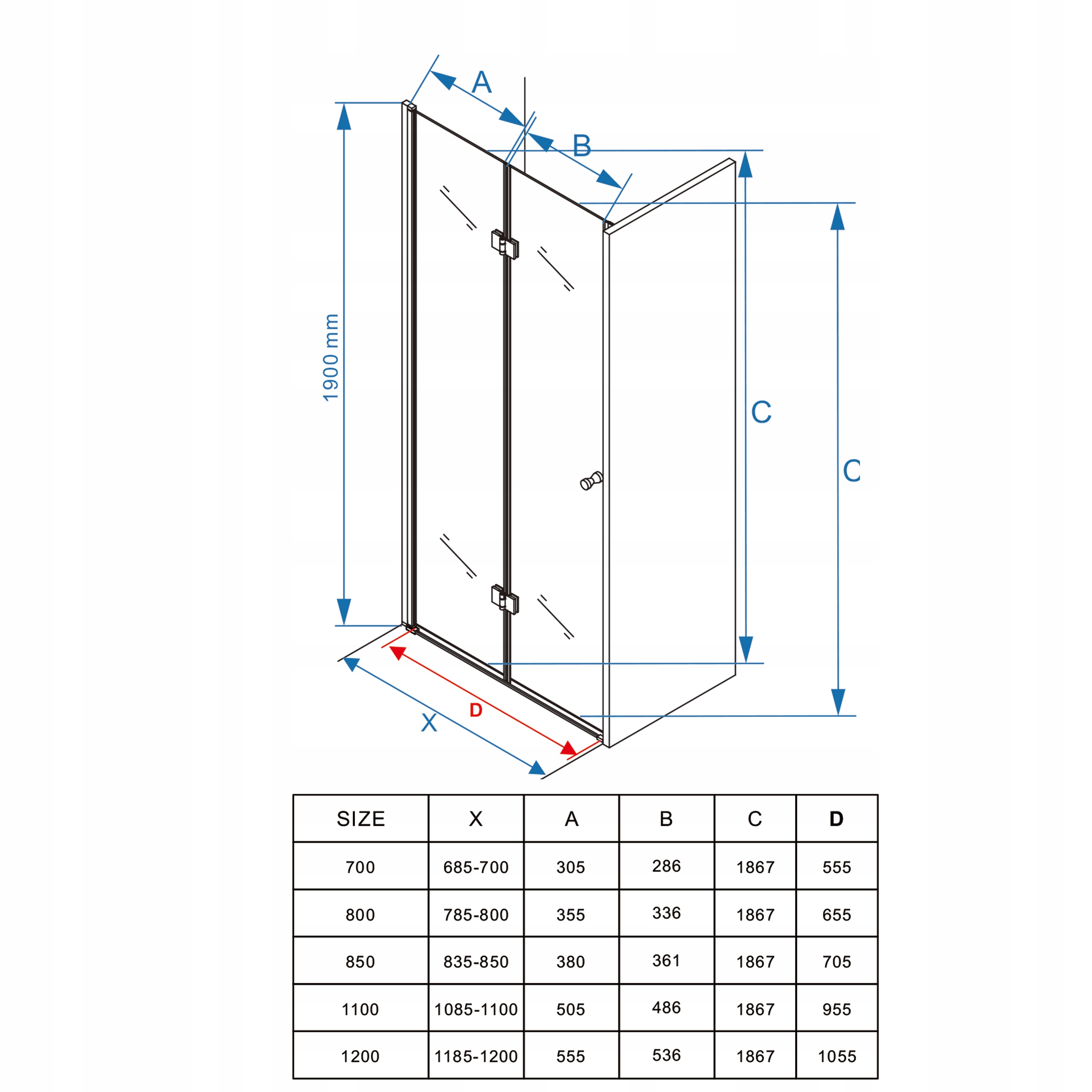 DRZWI PRYSZNICOWE WNĘKOWE SKŁADANE 80CM CZARNA KABINA WALK-IN SZYBA ŚCIANKA EAN (GTIN) 5905562761305