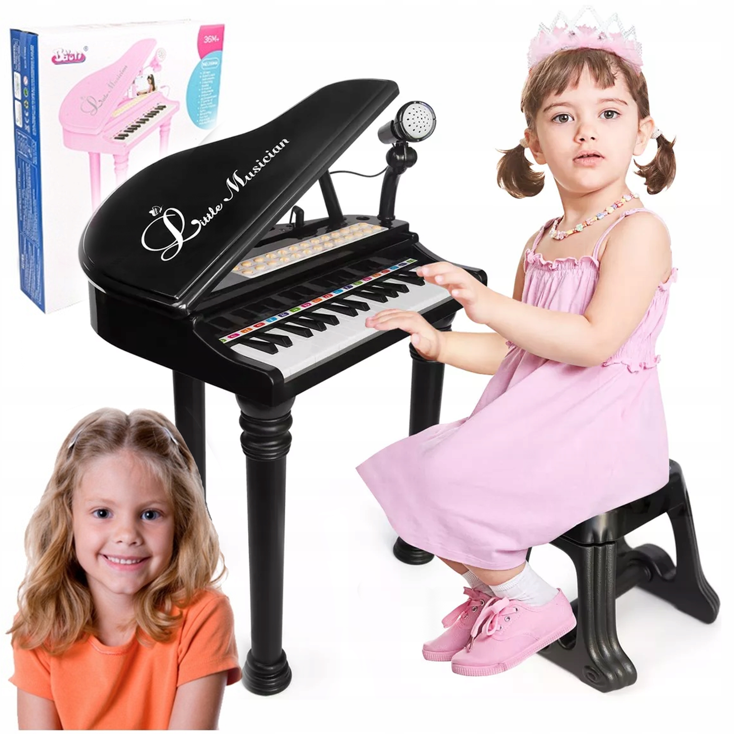 Pianinko Dla Dzieci Edukacyjne Organki Nauka Gry Mikrofon Pianino Taboret