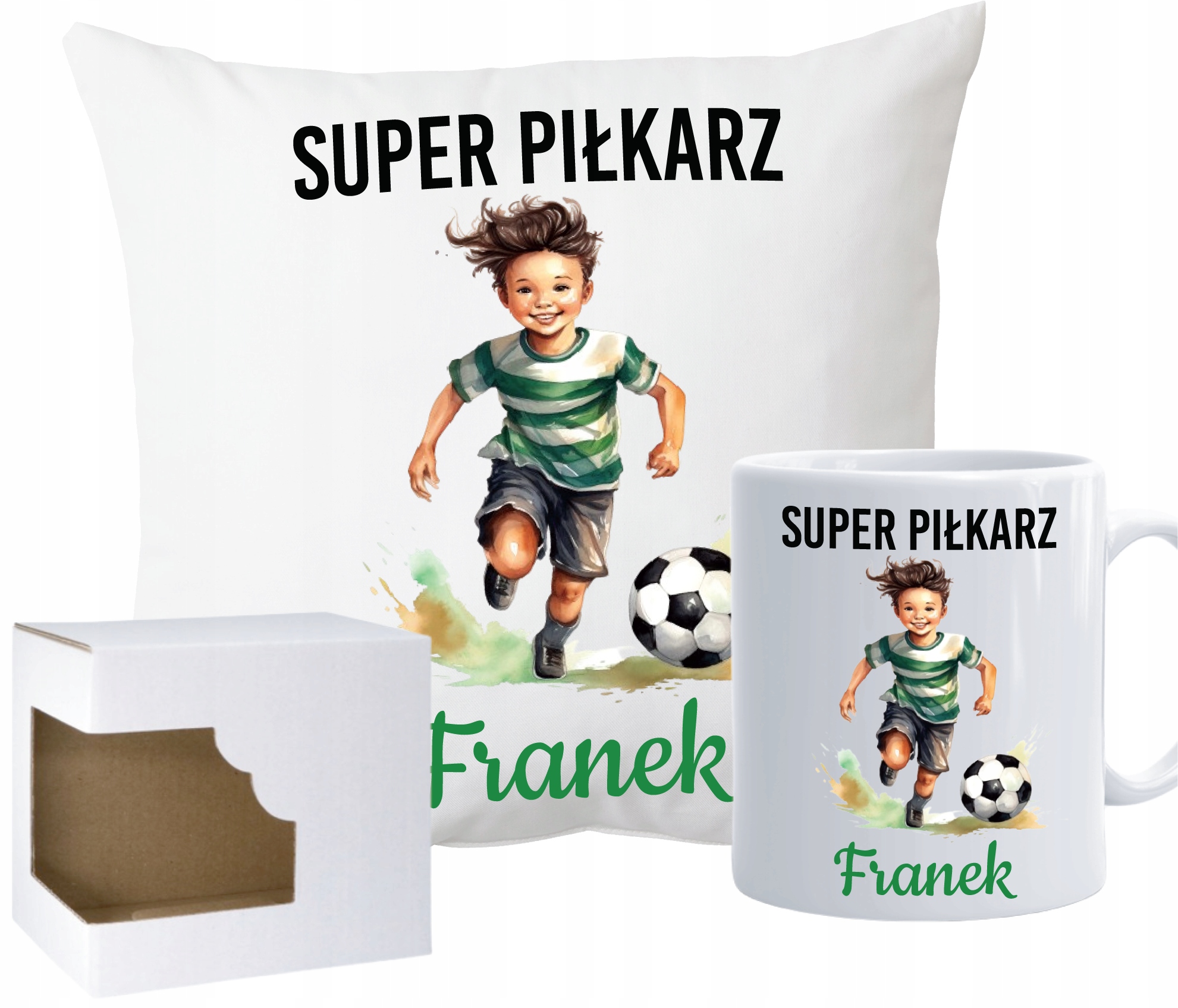 KUBEK + PODUSZKA SUPER PIŁKARZ DOWOLNE IMIĘ PIŁKARZ PIŁKA NOŻNA