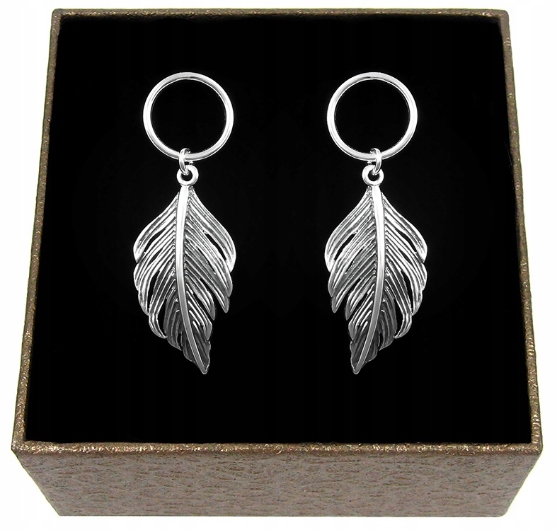 KOLCZYKI WISZĄCE SREBRNE PIÓRKA ZE SREBRA PRÓBY 925 OKSYDOWANEGO SZTYFTY