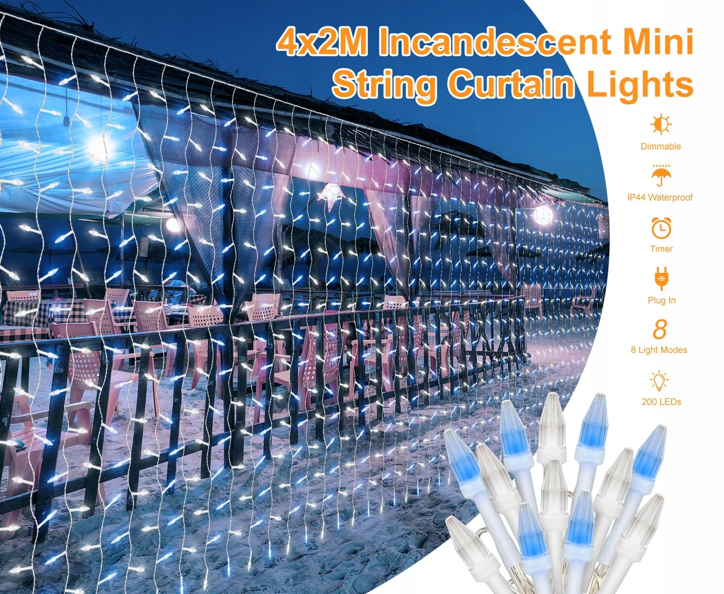 CERIAL Kurtyna Świetlna 4x2m 300 LED Niebiesko-Biała na Święta i Wesele — miniatura 8