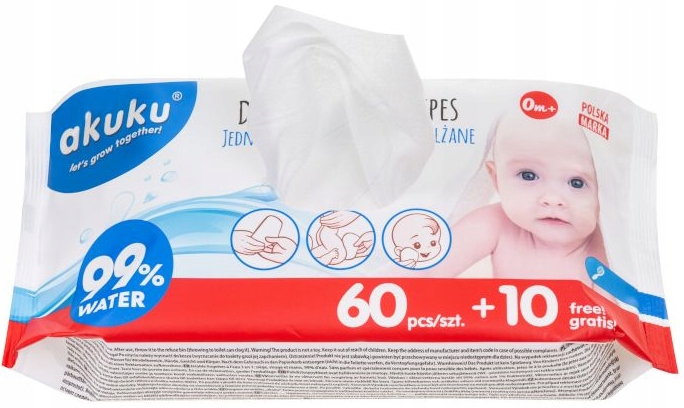 

Akuku Chusteczki Wodne 99% Nawilżane Wodą 70SZ 0M+