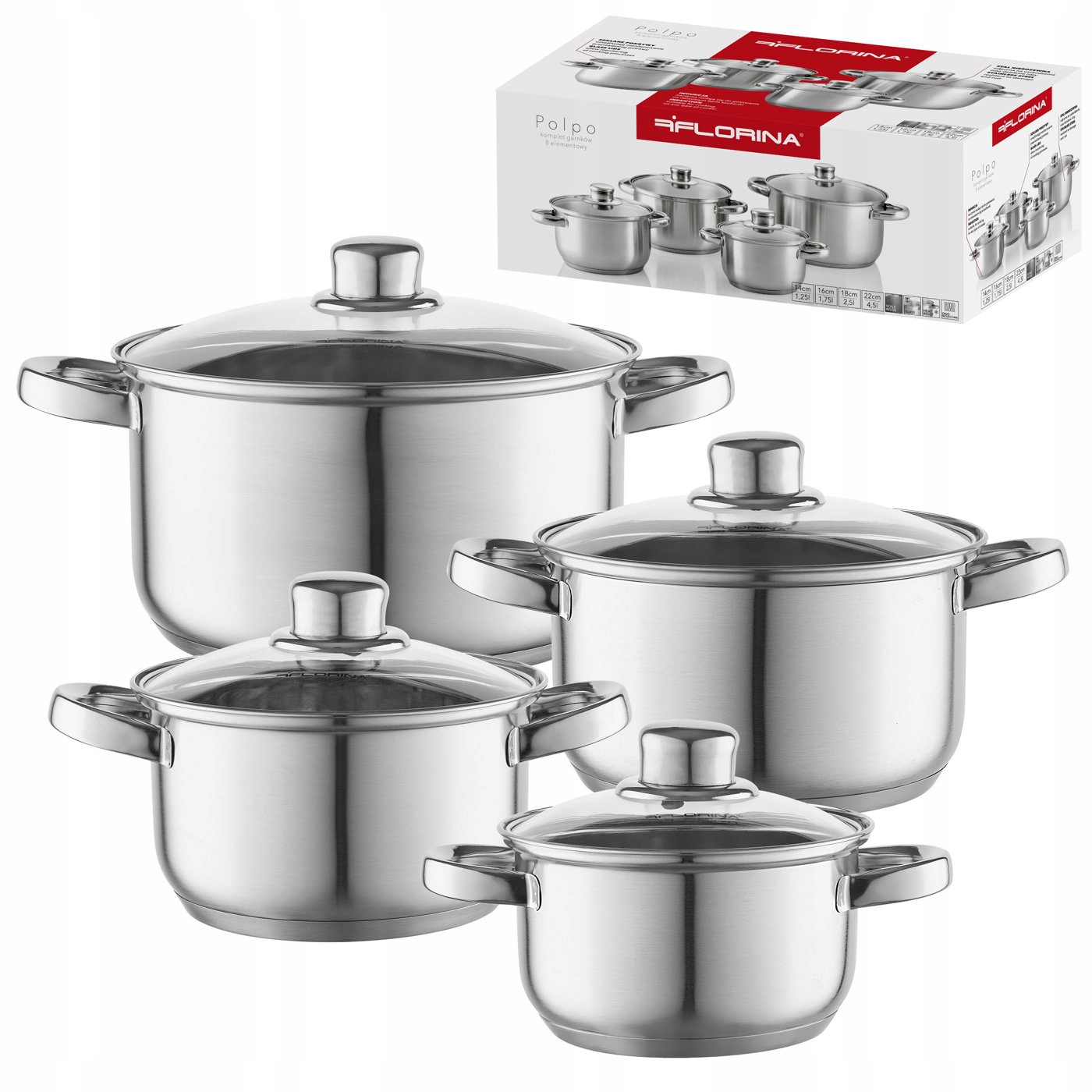Zestaw garnków FLORINA Polpo 8 cz. elementów Indukcja Inox