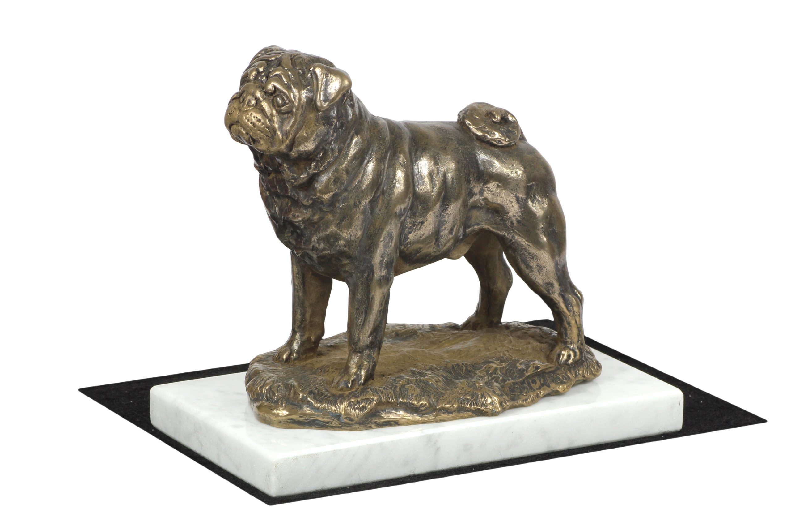 Mops, Pug, Carlin statuetka psa, figurka na białym marmurze, trofeum na w
