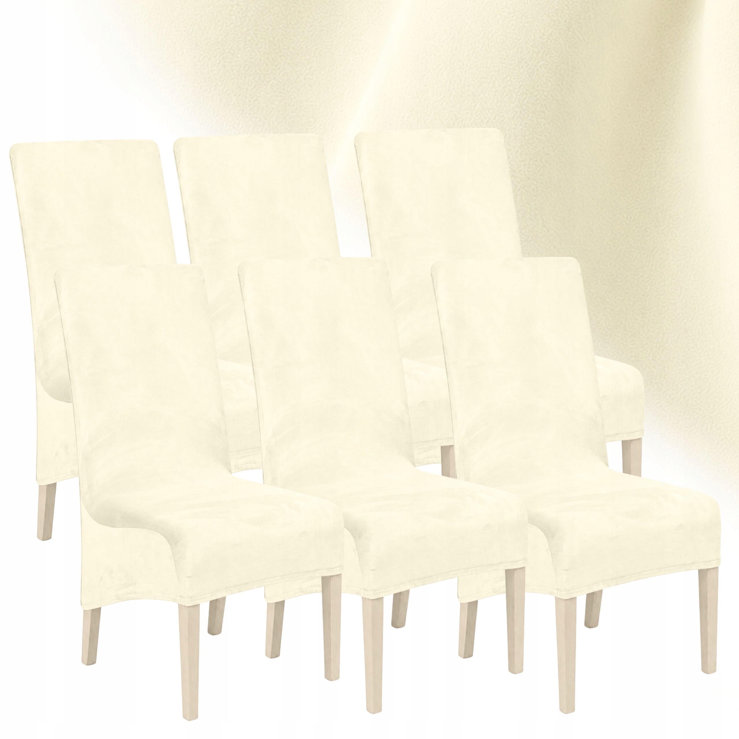 Potah Na Židli XXL Velur 6 Ks Plyš Elastický Univerzální Krémový
