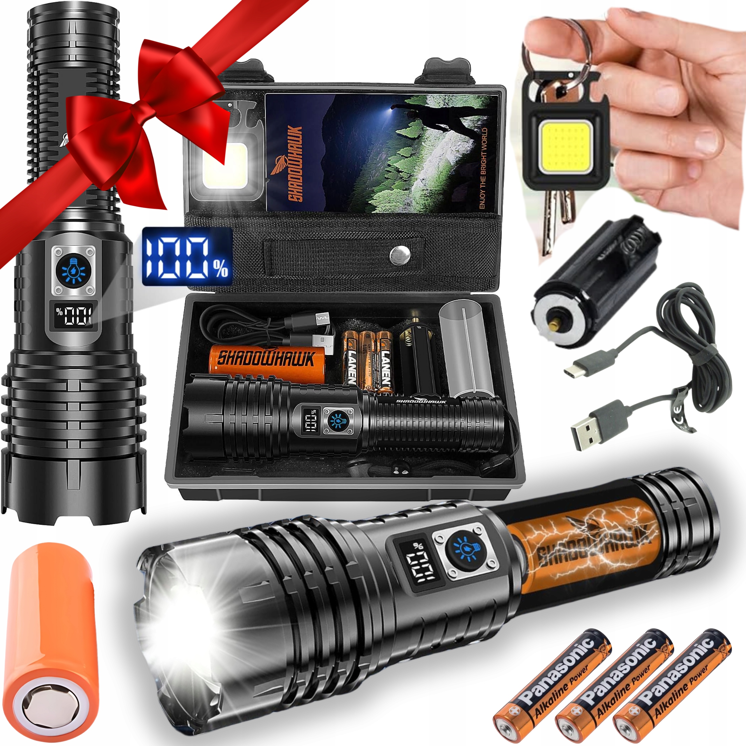 Výkonná Policejní Akumulátorová Taktická Svítilna Reflektor Led Powerbanka