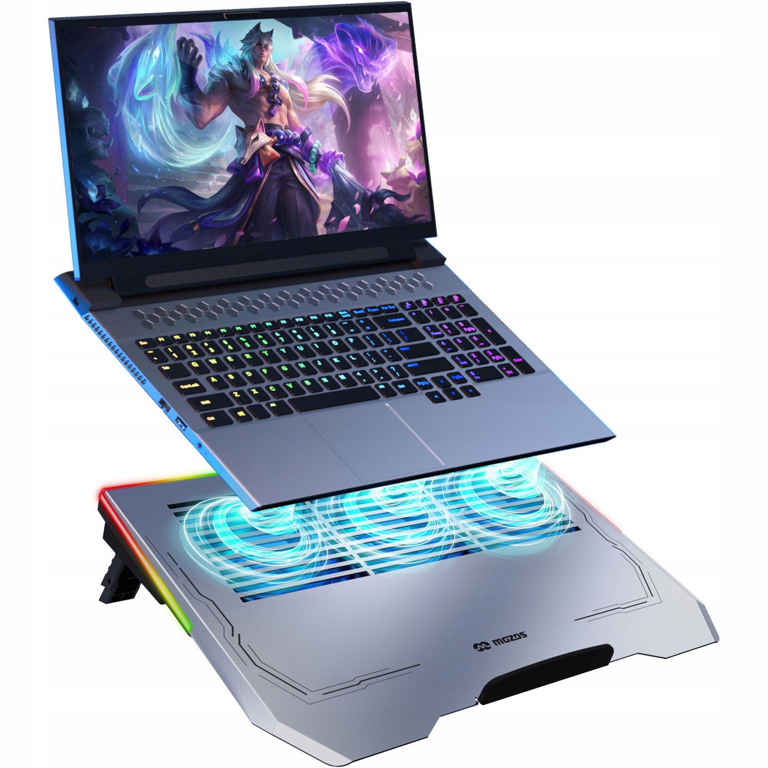 PODKŁADKA POD LAPTOPA CHŁODZĄCA WENTYLOWANA REGULOWANA 3 WIATRAKI LED RGB