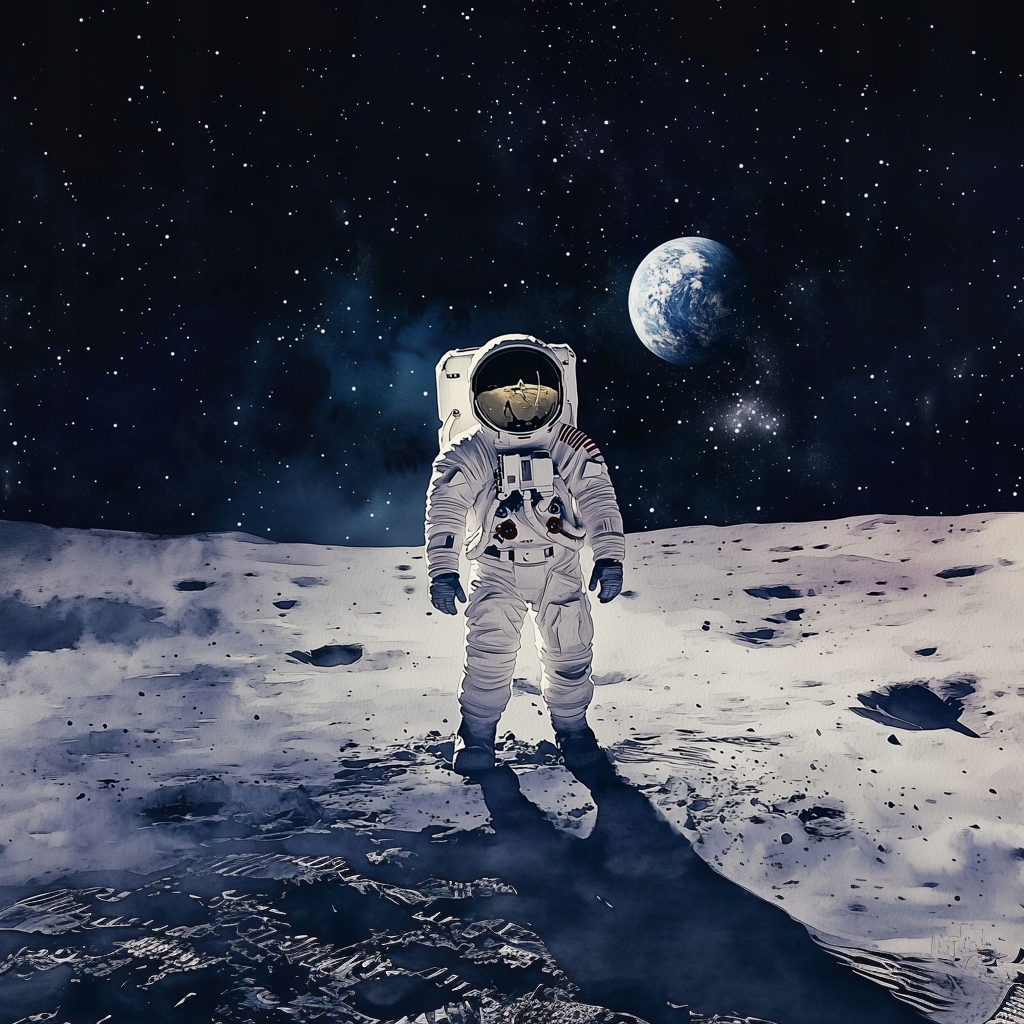 Obraz Na Plátně Canvas Astronauta Měsíc Země Vesmír Hvězdy 80 x 80