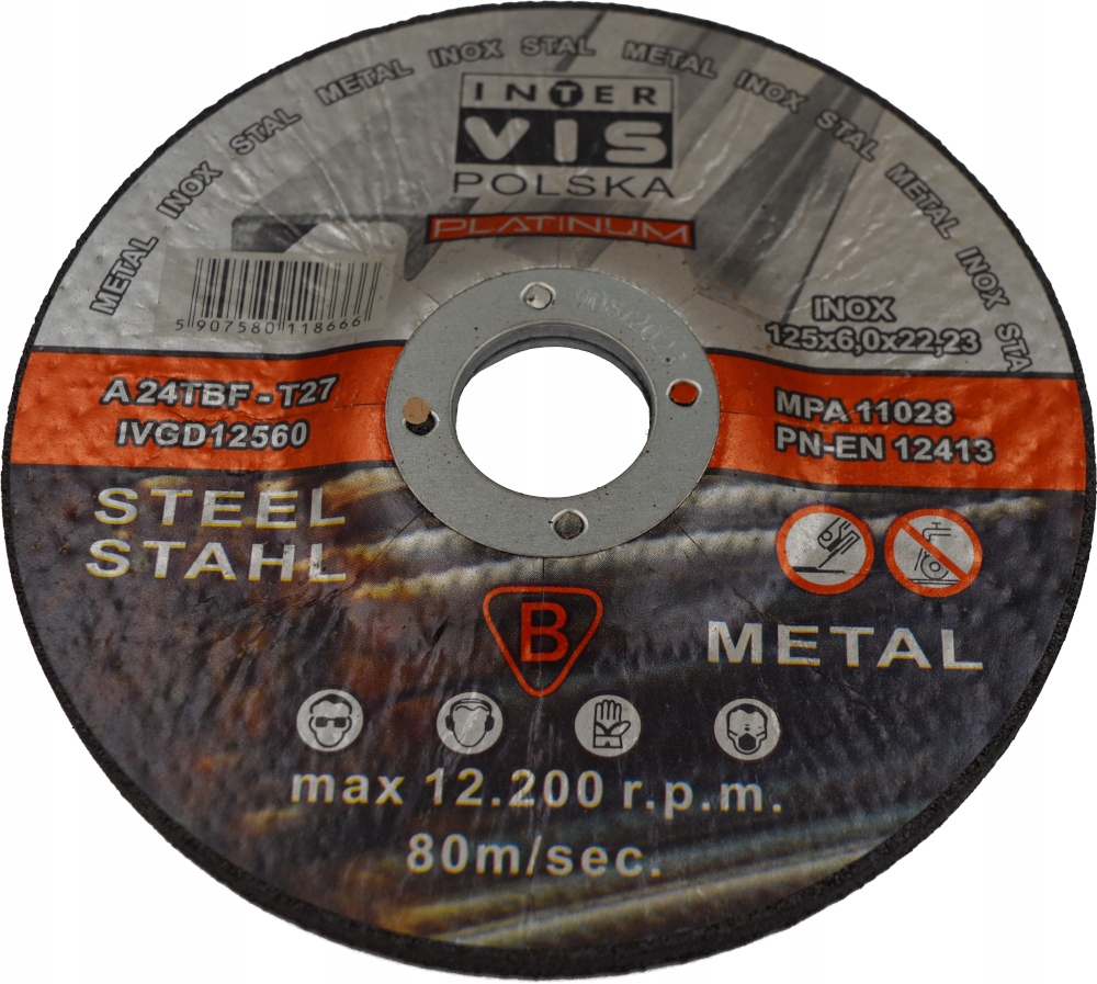 

Tarcza do szlifowania metalu 125x6 mm Inter Vis