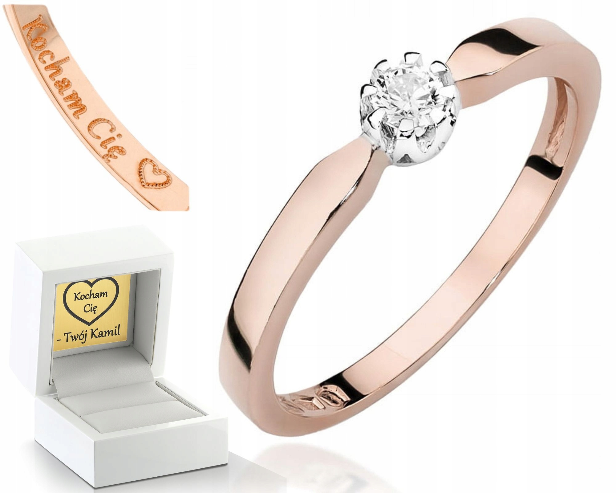 Zásnubní Prstýnek Diamant Růžové Zlato Gravírování Bonus 585 Dárek