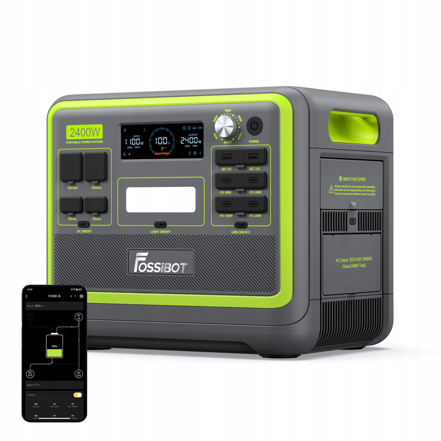 Fossibot F2400-PL przenośna stacja zasilania 2400W 2048Wh XT90 App