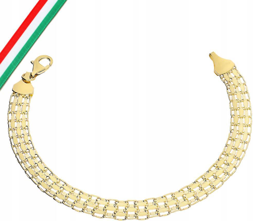 Dámský zlatý náramek 585 s gravírovanou síťkou, široký dárek, 14kt módní