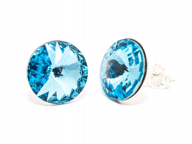 

Srebrne Kolczyki z kr. Swarovski Rivoli 12 Aquam.