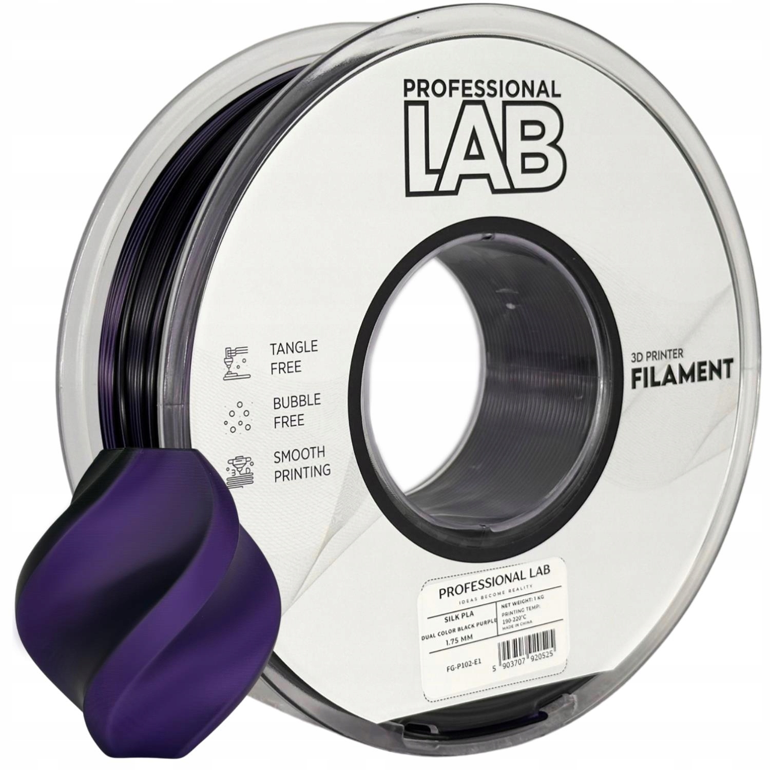 Filament Silk PLA Dual Color Black Purple 1,75mm 1kg Professional Lab