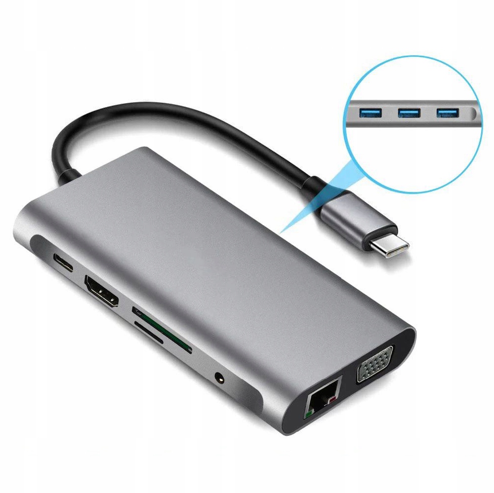 ADAPTER HUB 10w1 USB-C HDMI 4K do MacBook VGA SD EAN (GTIN) 5903802201871