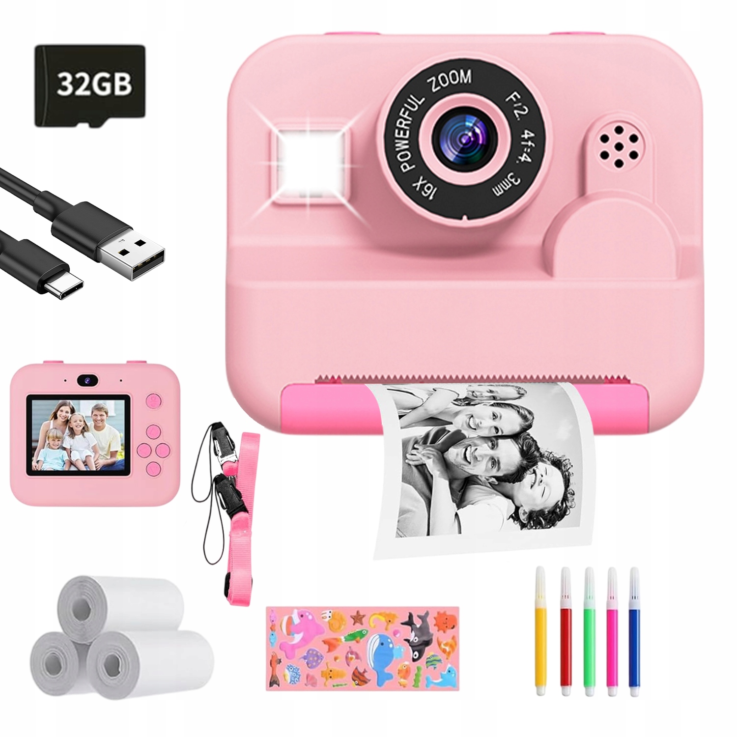 Aparat Fotograficzny Dla Dzieci Z Drukarką I 5 Gier Edukacyjnych