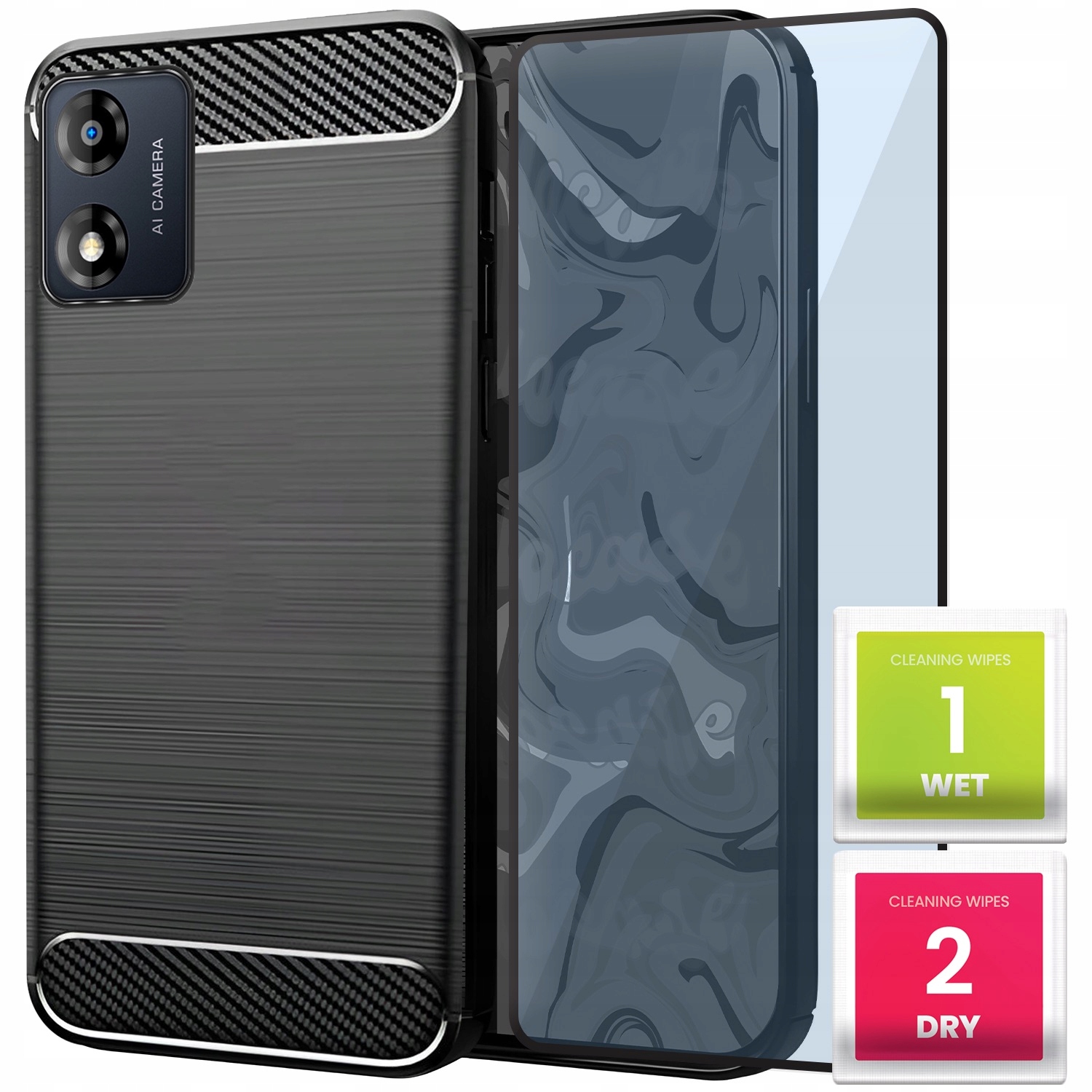 Etui Do Motorola Moto E13 Pancerne Karbon Case Czarne Obudowa +szkło