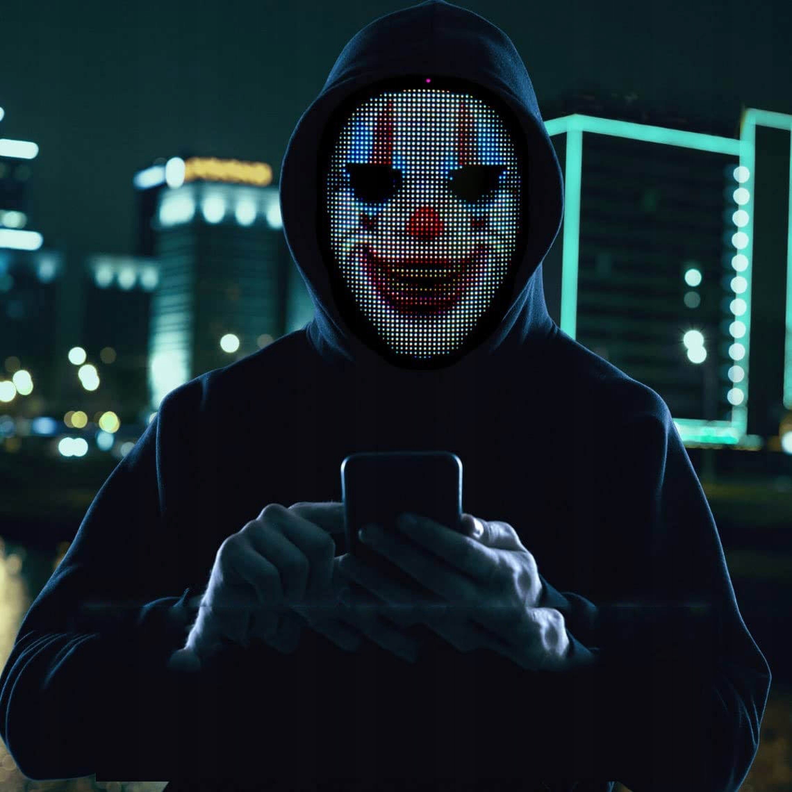 MASKA ZMIENNA NA HALLOWEEN LED ŚWIECĄCA PROGRAMOWALNA APP KONTROLA GEST Rodzaj na twarz