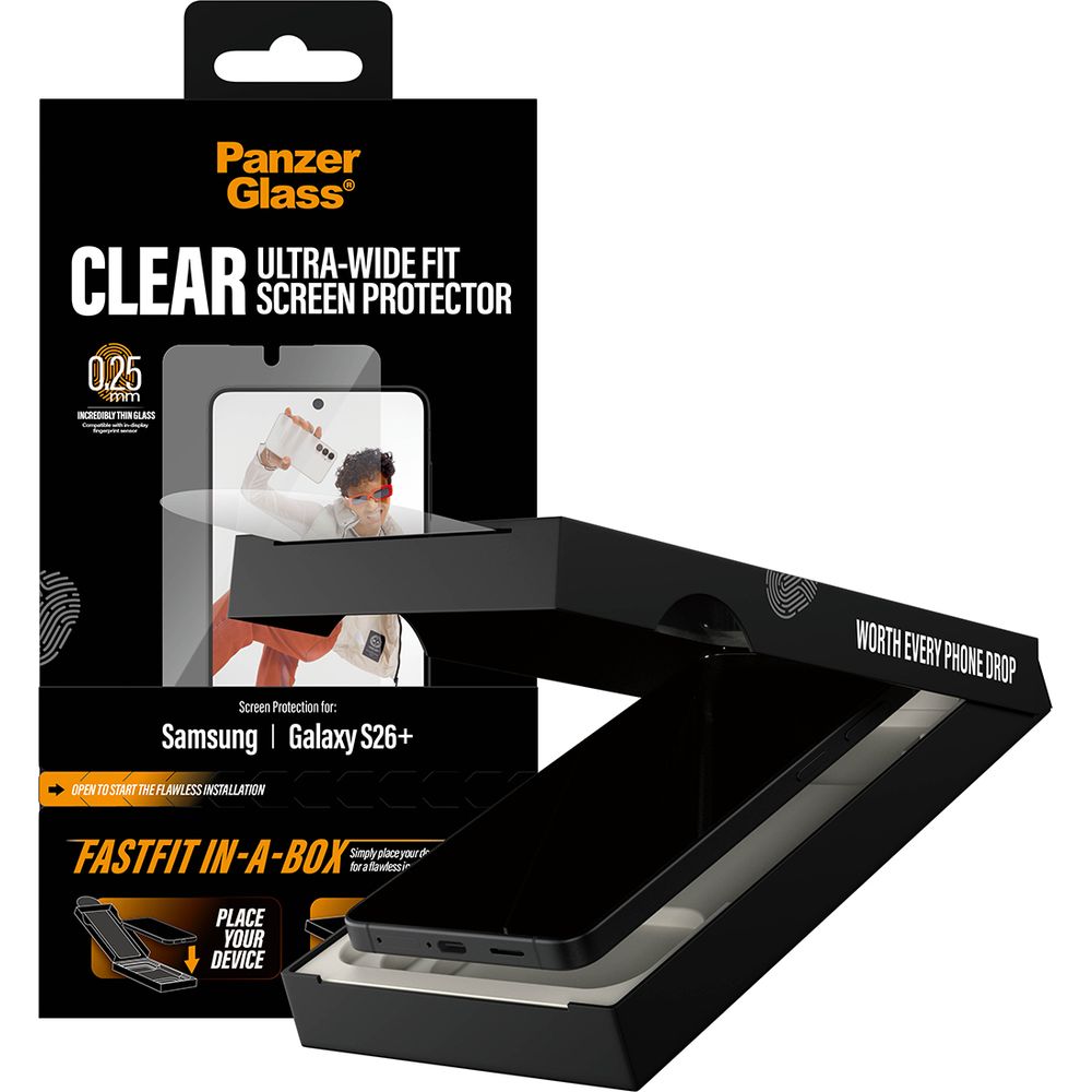 Tvrzené sklo pro Galaxy S26 Plus, PanzerGlass, silné sklo aplikátor