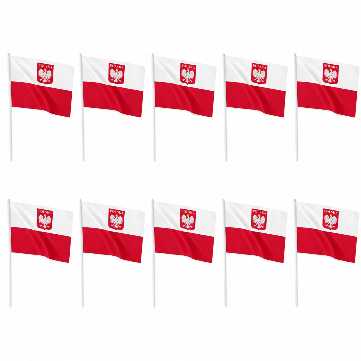 Mała Flaga Polski 10SZT Chorągiewka Biało-czerwona Dla Kibica Do Ręki 20x28
