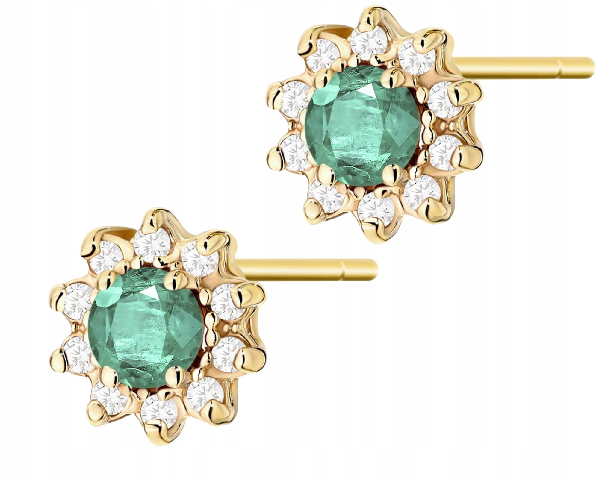 Zlaté Náušnice Se Zeleným Smaragdem A Brilianty Zlato 585 14K Dárek