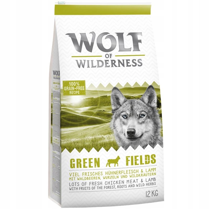 Suché krmivo Wolf of Wilderness Adult „Green Fields“, jehněčí 12 kg