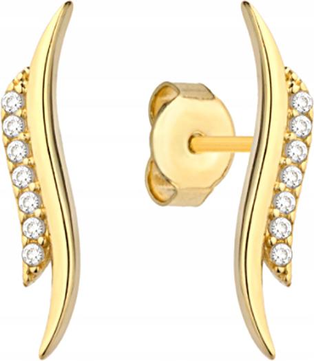 Zlaté náušnice 585 tyčinky závěsná tyčinka zirkonové vlny dámské dárek