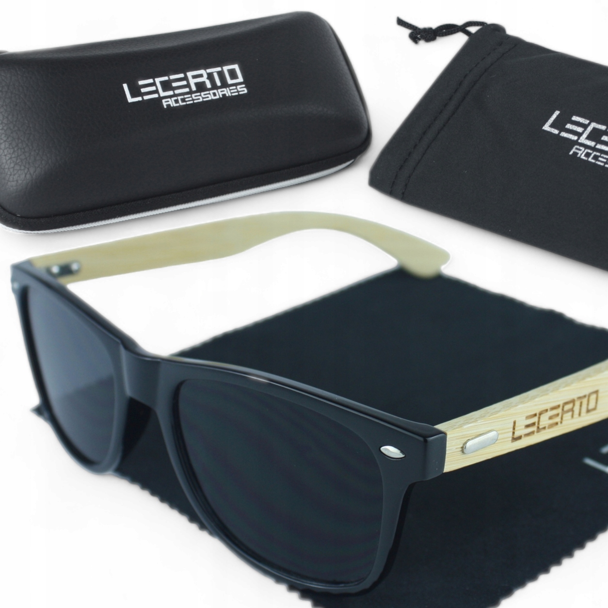 OKULARY PRZECIWSŁONECZNE UV400 DREWNIANE BAMBUSOWE ZESTAW LECERTO