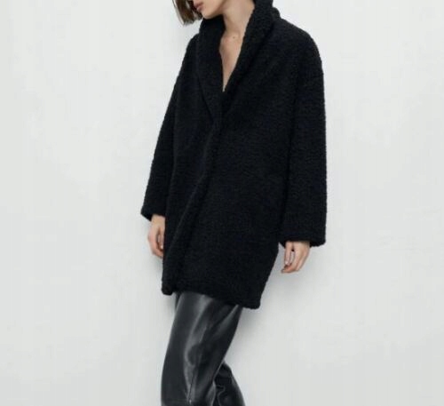 ZARA черный мех ягненка пальто L осень зима бренд Zara
