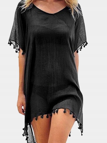 PAREO TUNIKA PLAŻOWA Z FRĘDZLAMI LETNIA Wzór dominujący bez wzoru