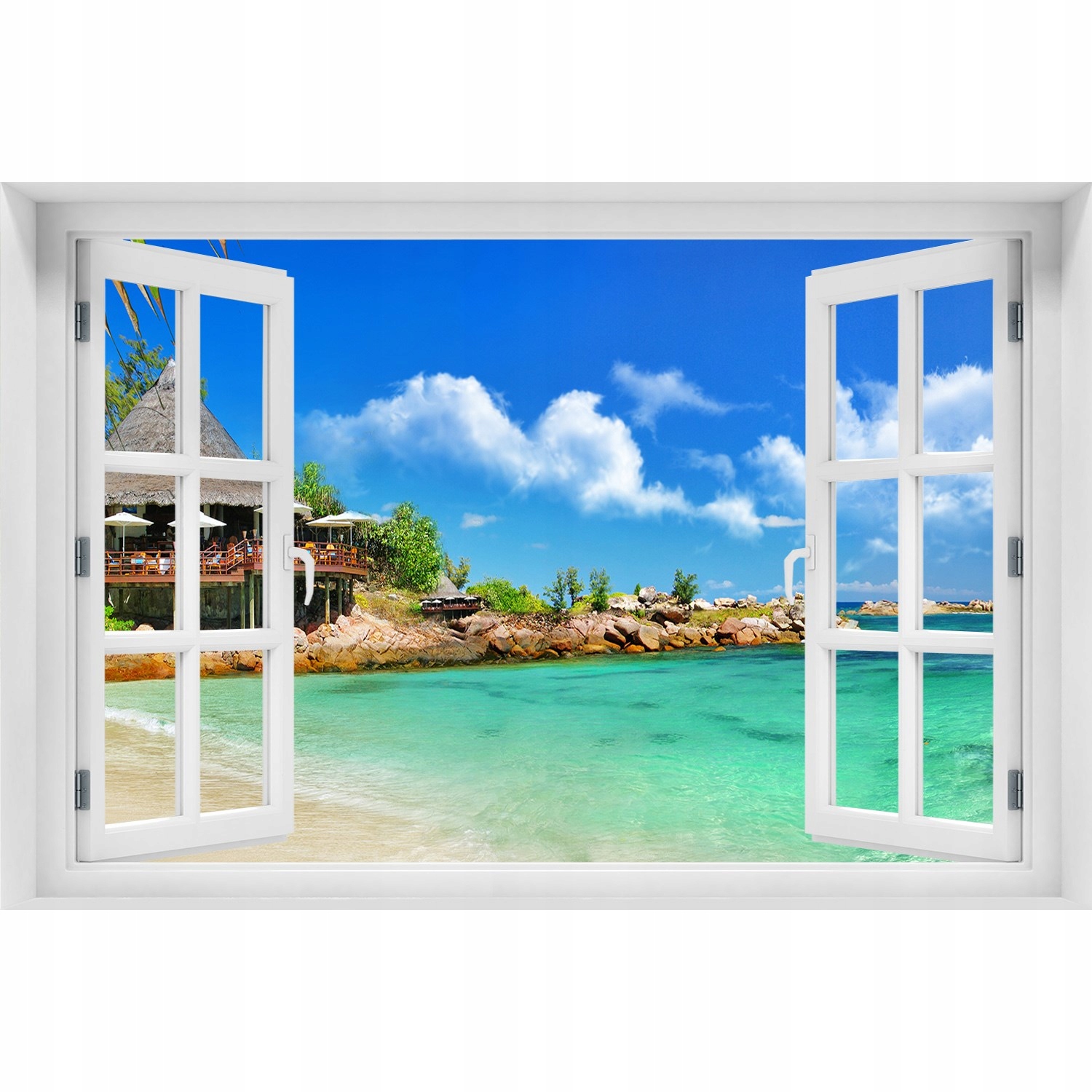 

3D Okno Naklejka ścienna Seszele plaża 90x60