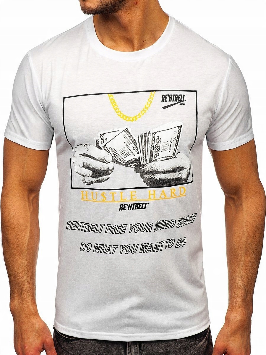 

T-shirt Męski Z Nadrukiem Biały KS2538 Denley_xl
