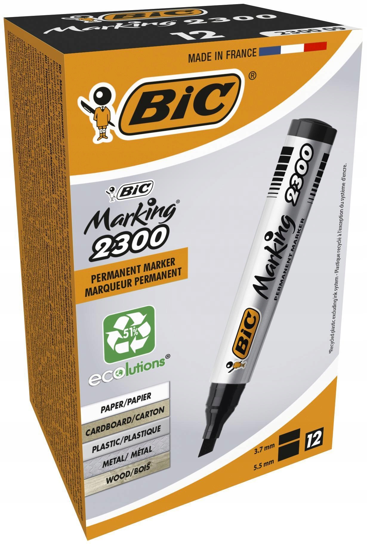 Marker permanentny BIC Marking 2300 czarny 12 szt