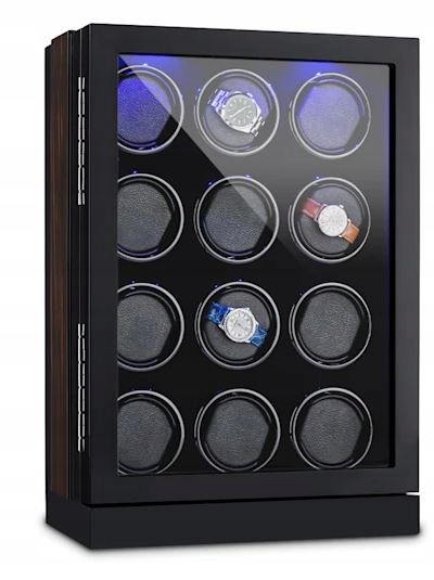 ROTOMAT CZARNY POŁYSK DREWNO NA ZEGARKI AUTOMATYCZNE SZKATUŁKA ETUI 12