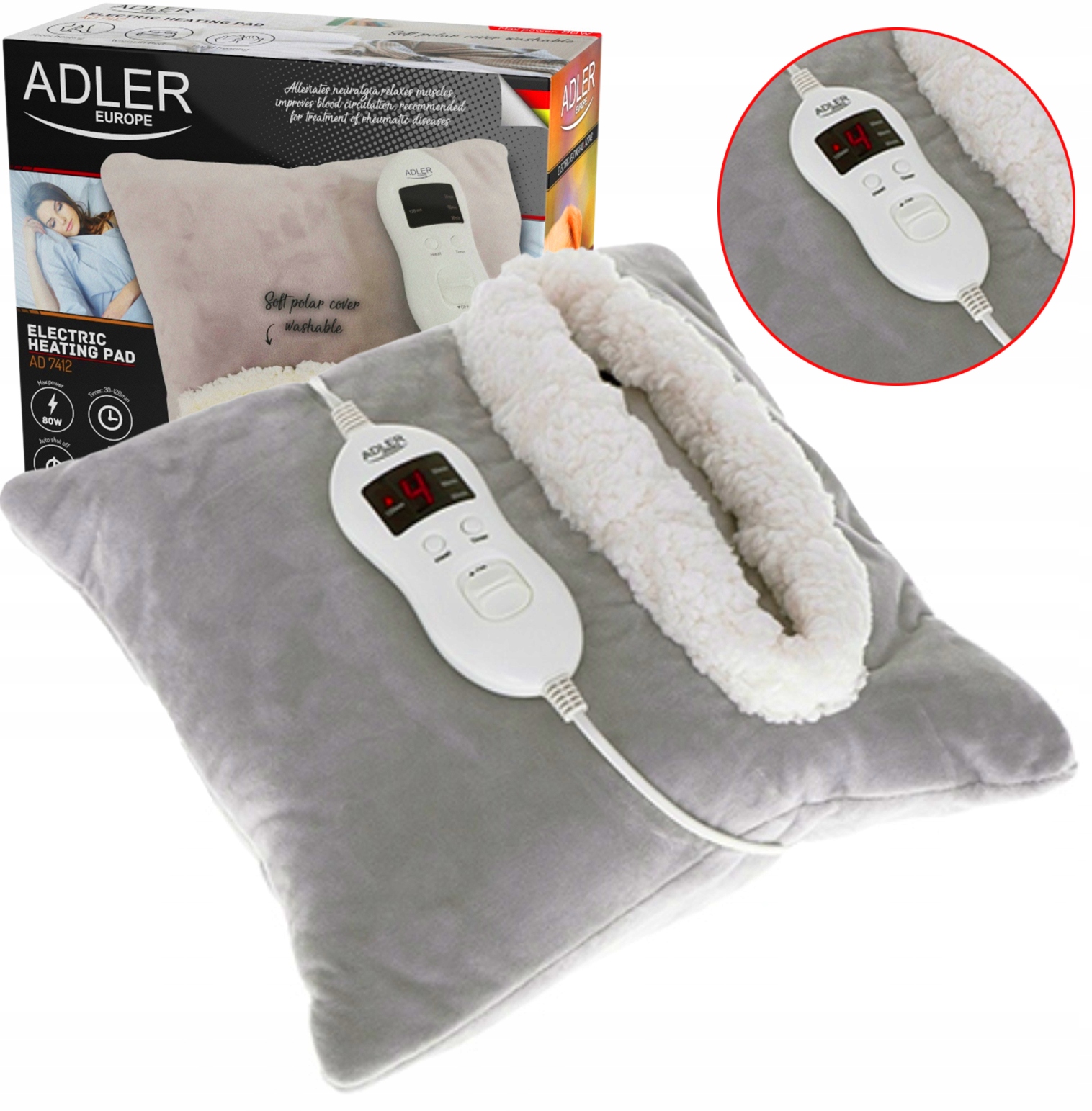 Poduszka Elektryczna Rozgrzewająca Adler 80W 38x38