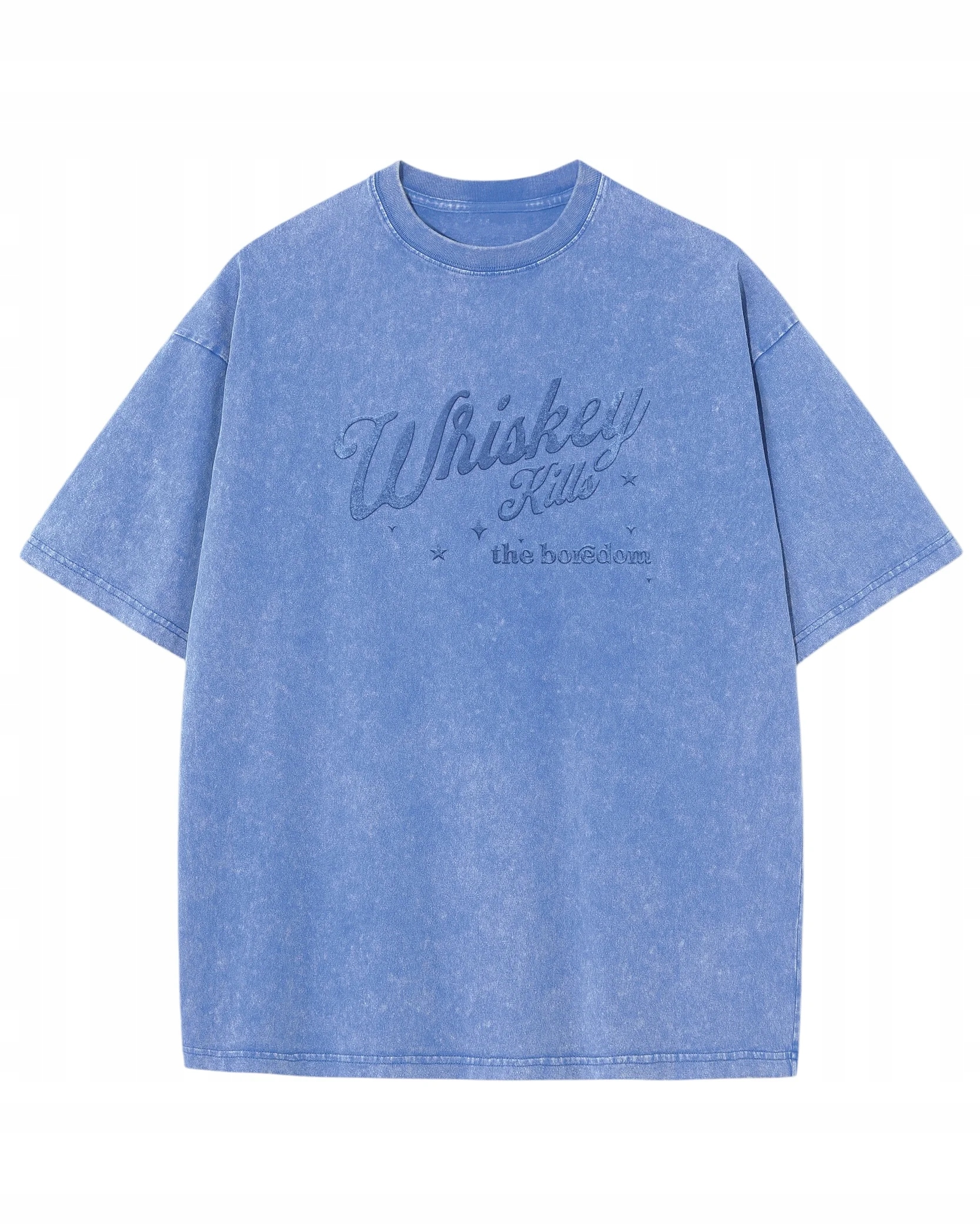 Tričko oversize s efektem praní Brokátový potisk Whiskey Světle modrá 3XL