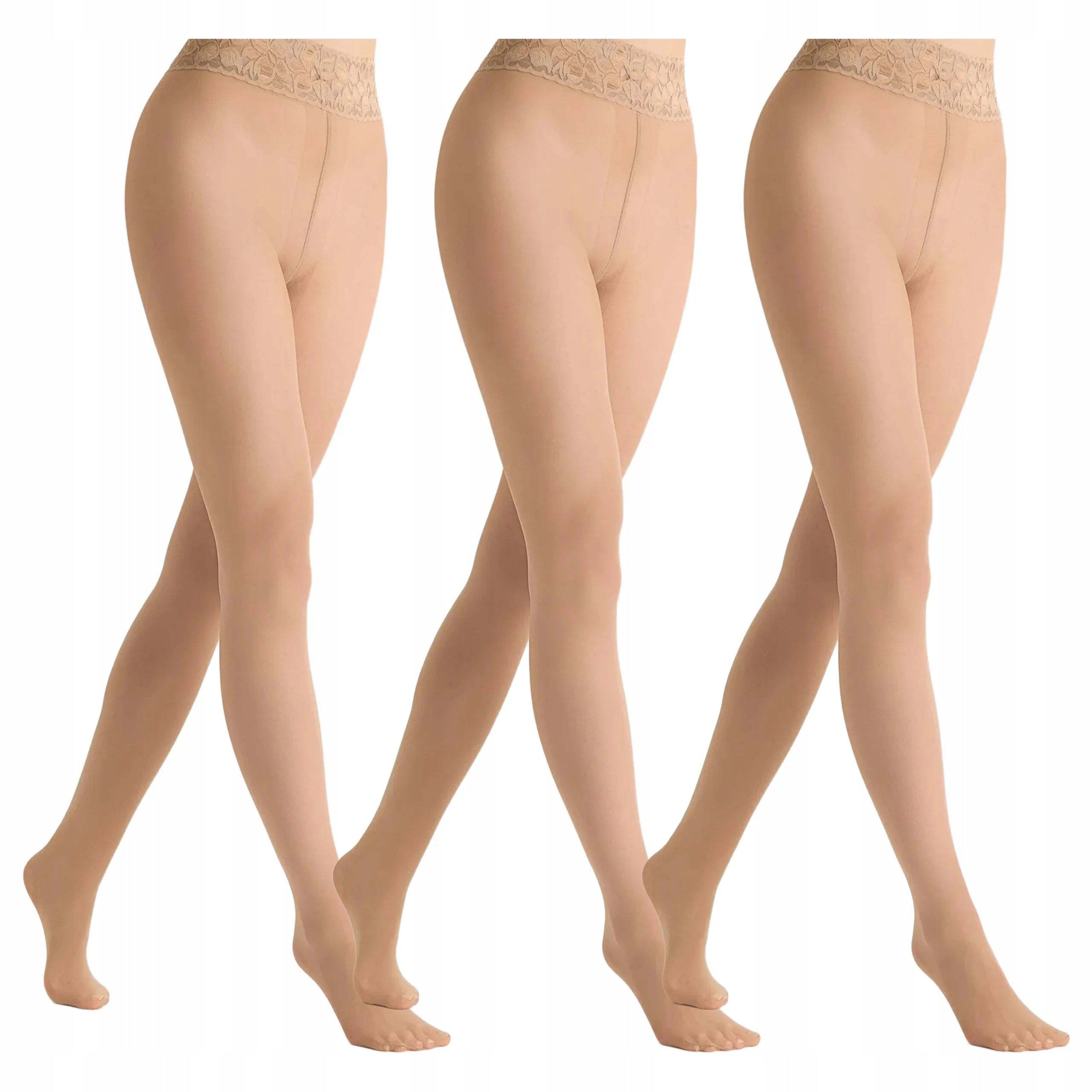 3x Punčocháče 30 den bez kalhotek s krajkou Erotic Silk Marilyn Visone 1/2
