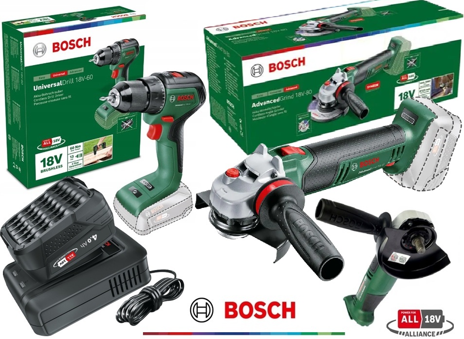Bosch AdvancedGrind 18V-80 125mm, Wkrętarka UniversalDrill 18-60, Aku 4.0Ah